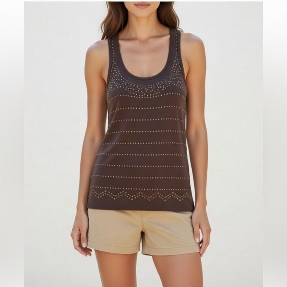 Forever 21 Racerback Brown Long Studded Front Tank Top Tunic Sz L